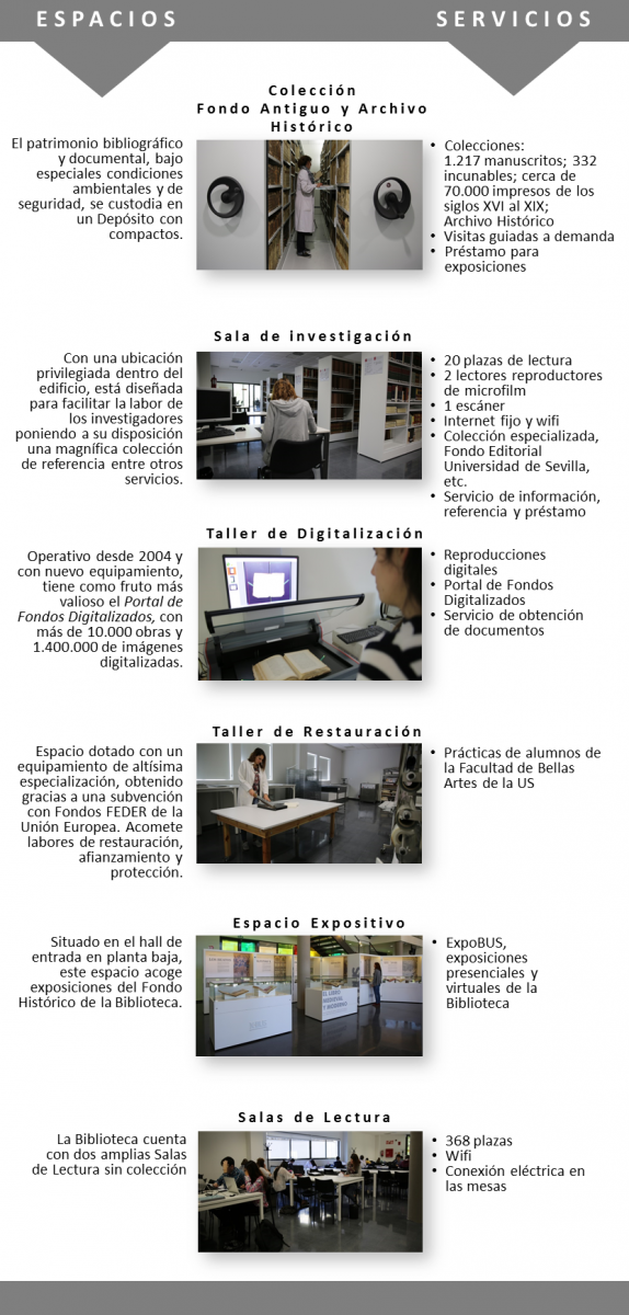 Espacios y servicios de la Biblioteca Rector Machado